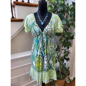 Blissitude Womens Multicolor Floral 100% Cotton Short Sleeve Sheath Dress Medium